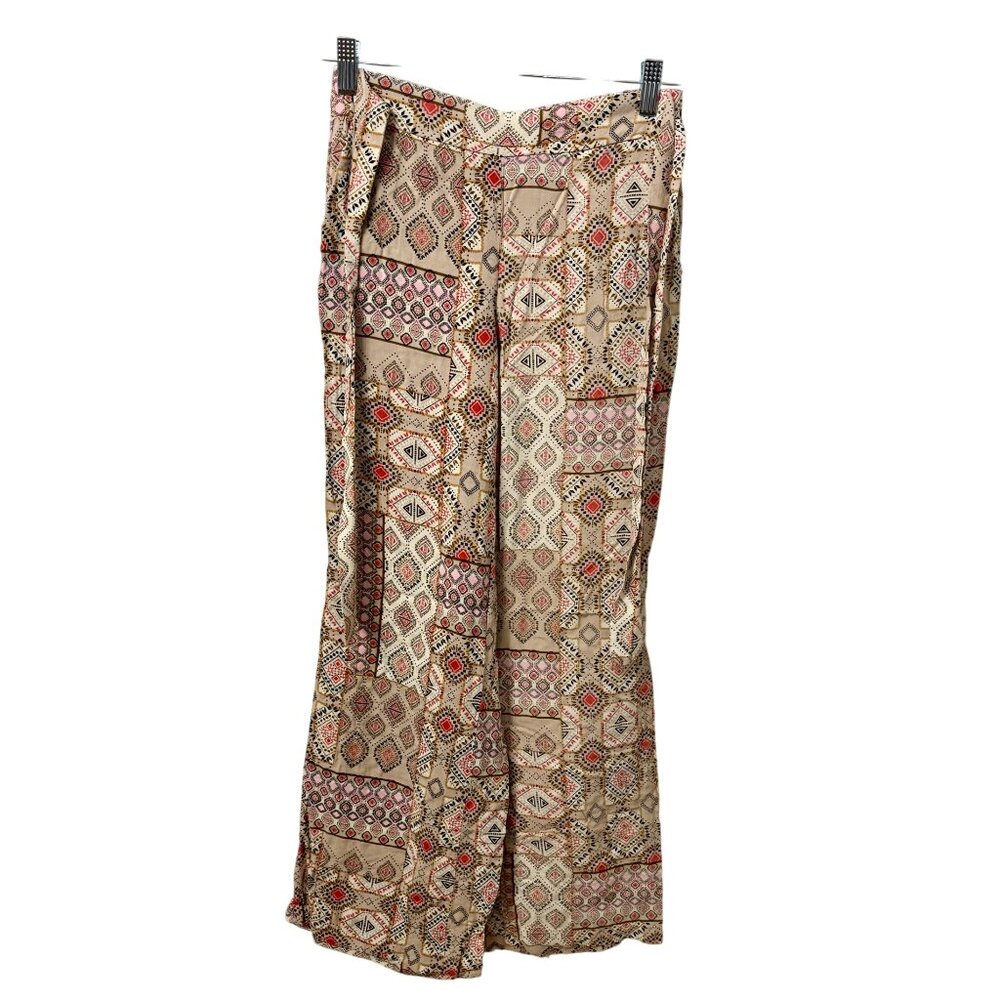 Boho Print Festival High-Waisted Flowy Palazzo Wide-Leg Lounge Pants New Look S - Picture 2 of 8